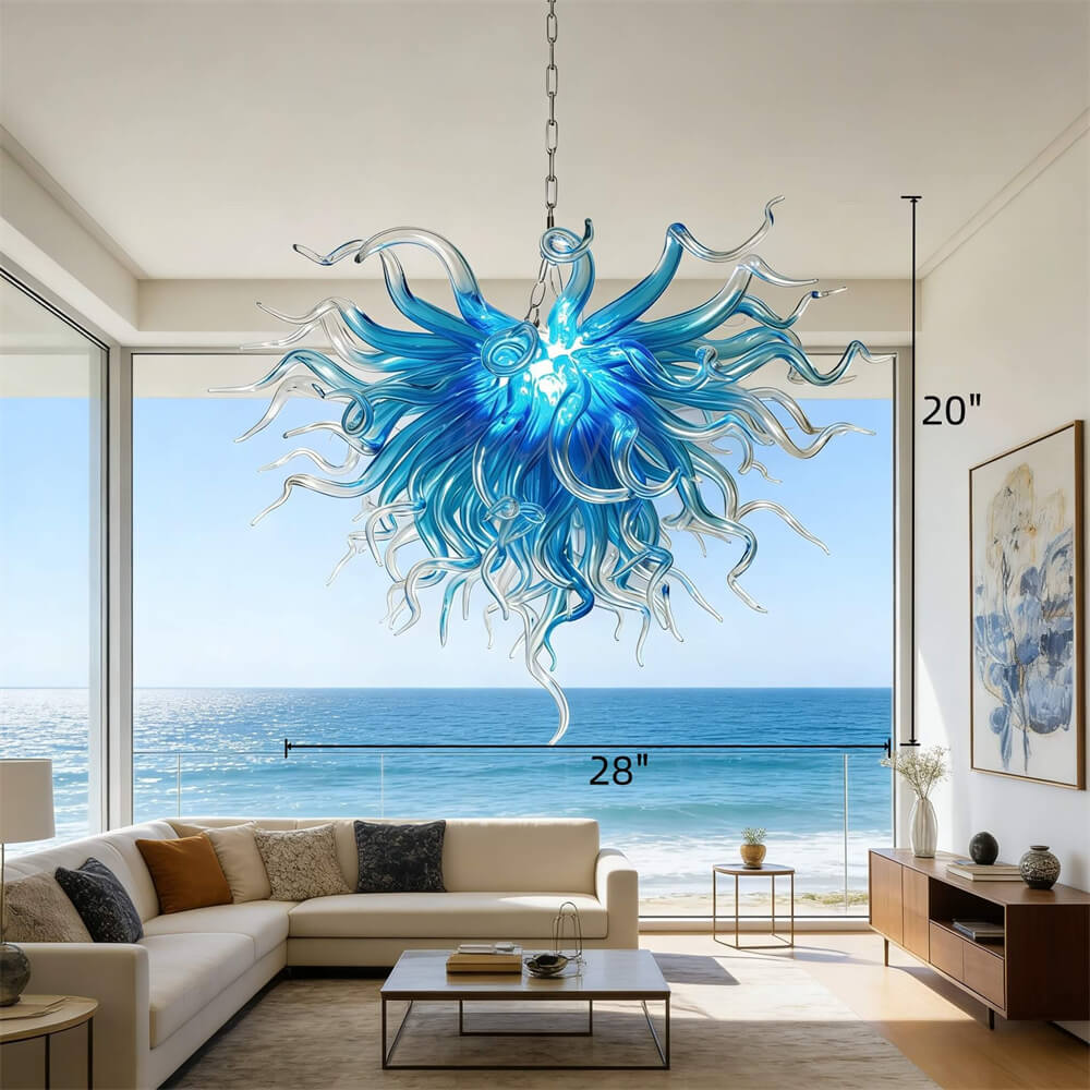 Colored glaze custom blown glass chandelier lighting blue color