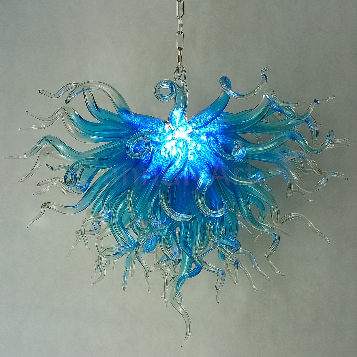 Colored glaze custom blown glass chandelier lighting blue color