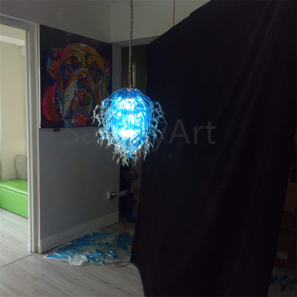 Blue mouth blown glass DIY hand made chandelier home decoration