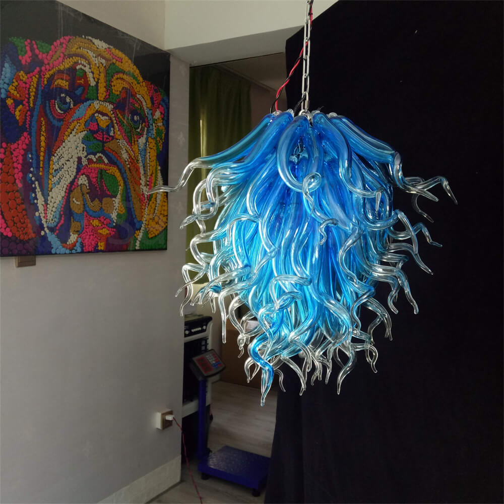 Blue mouth blown glass DIY hand made chandelier home decoration