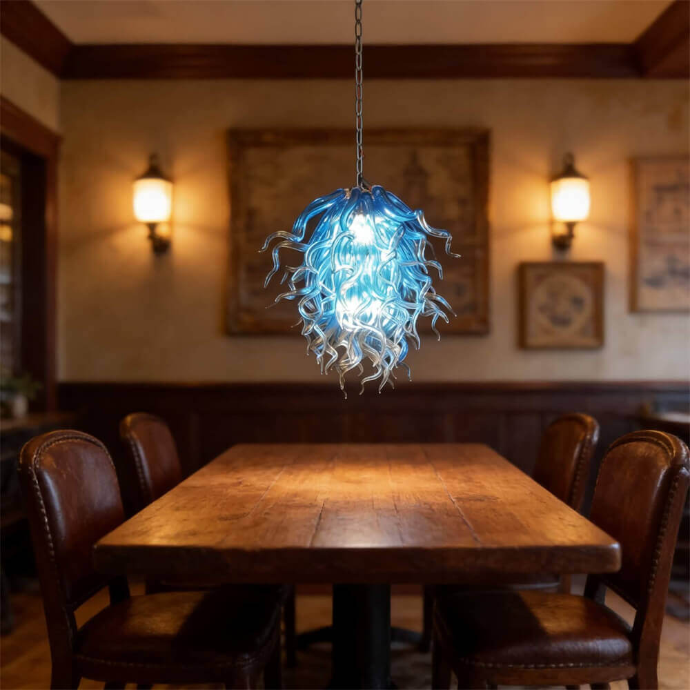 Blue mouth blown glass DIY hand made chandelier home decoration