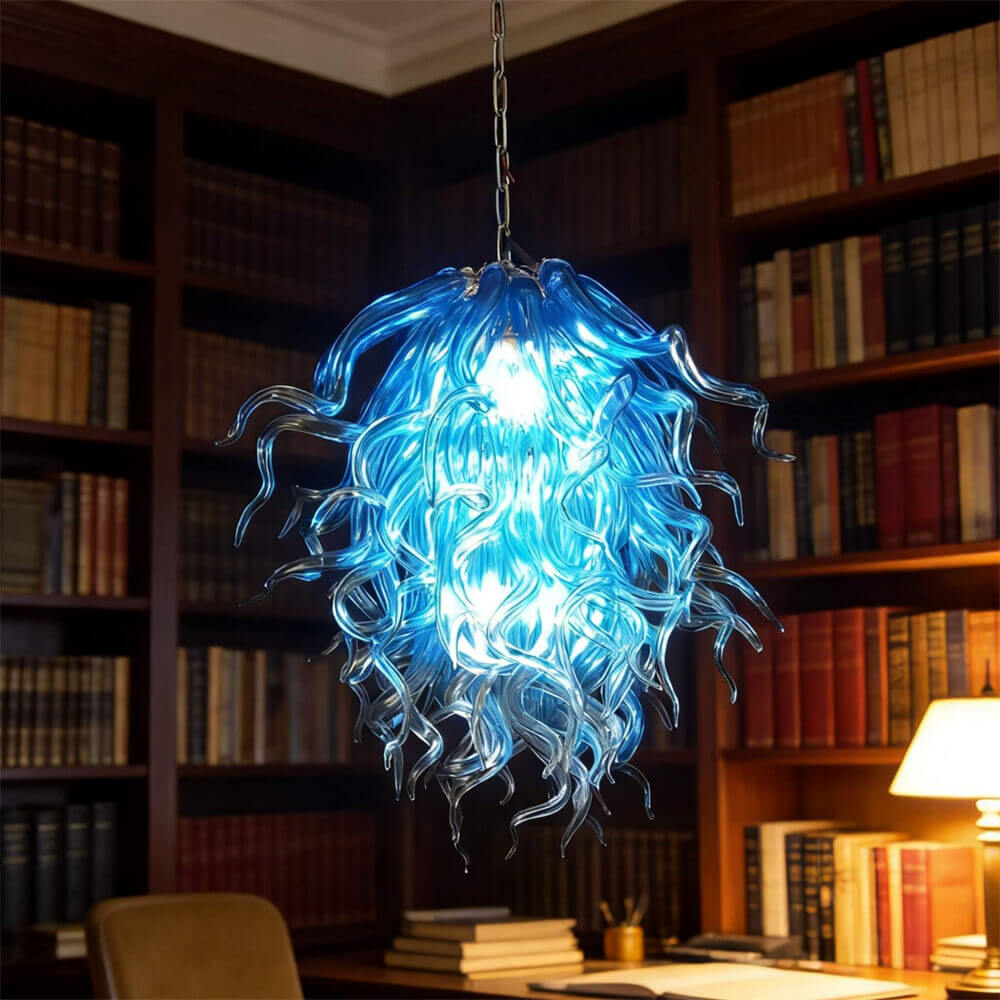 Blue mouth blown glass DIY hand made chandelier home decoration
