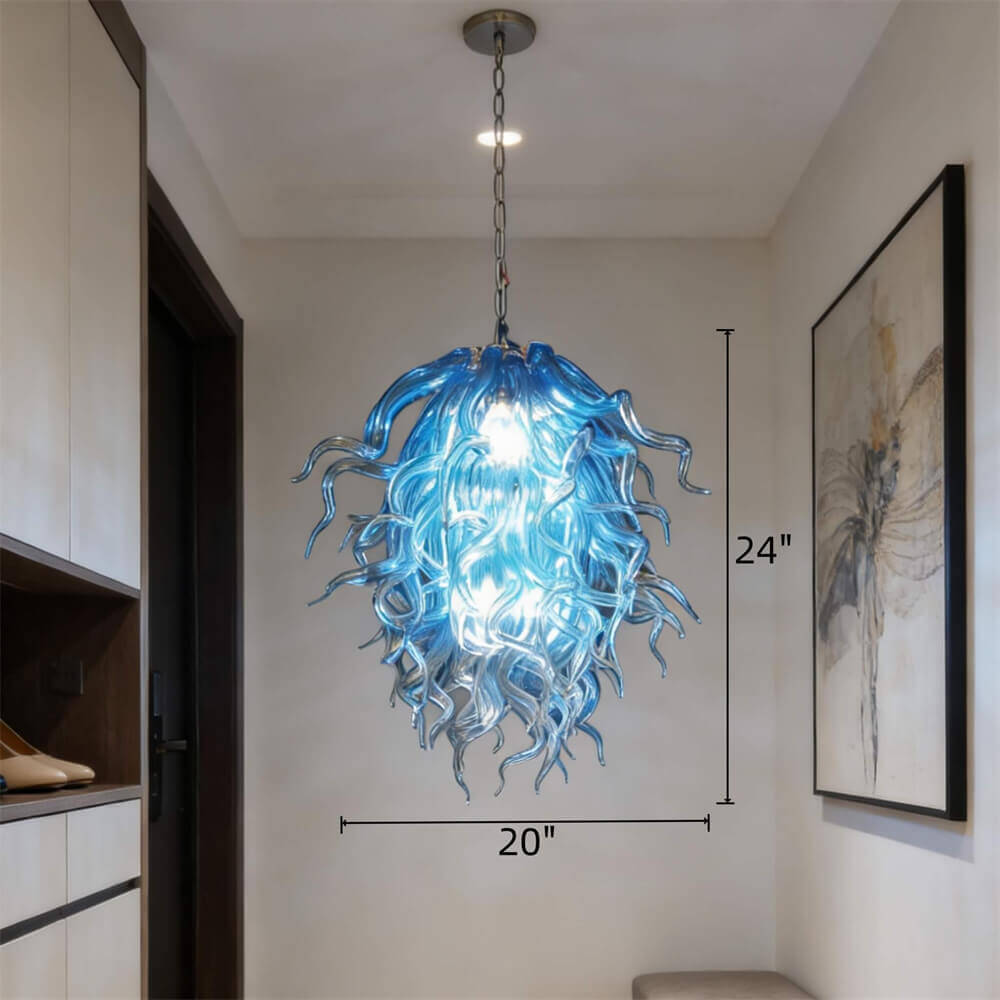 Blue mouth blown glass DIY hand made chandelier home decoration