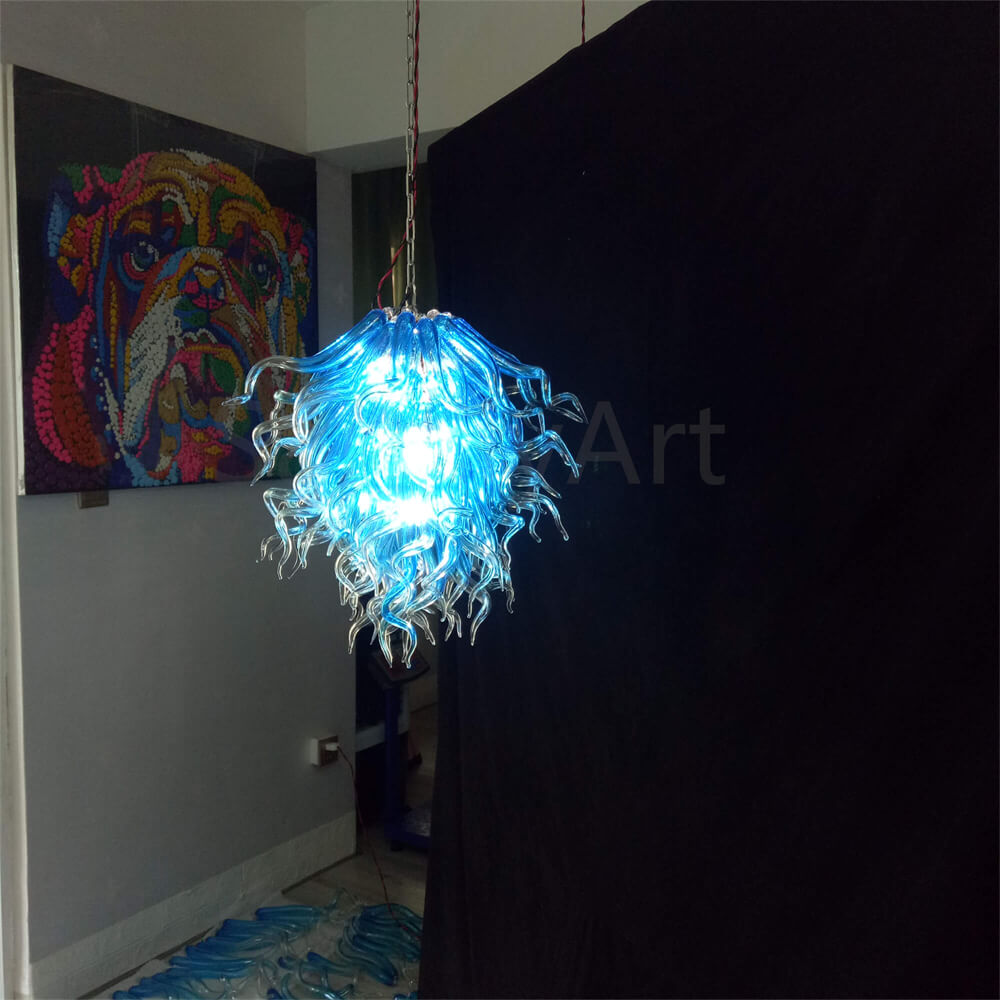 Blue mouth blown glass DIY hand made chandelier home decoration