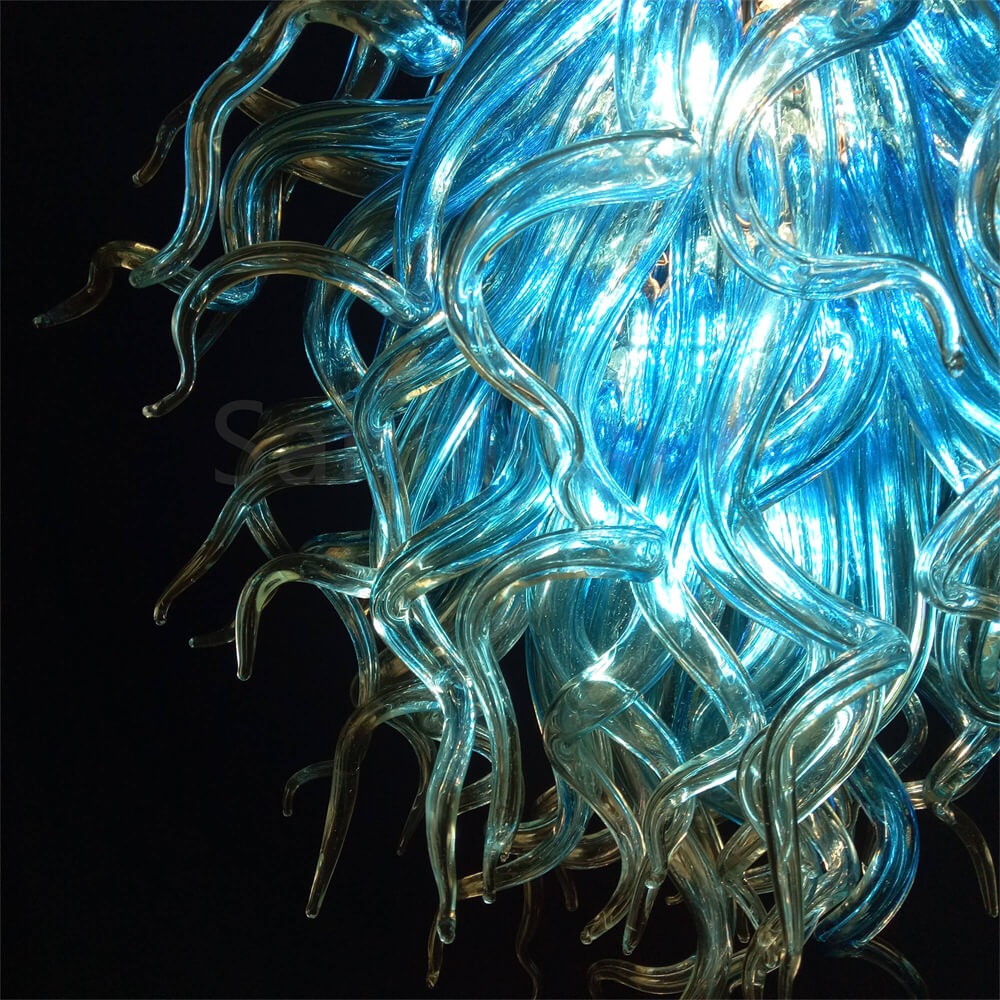 Blue mouth blown glass DIY hand made chandelier home decoration