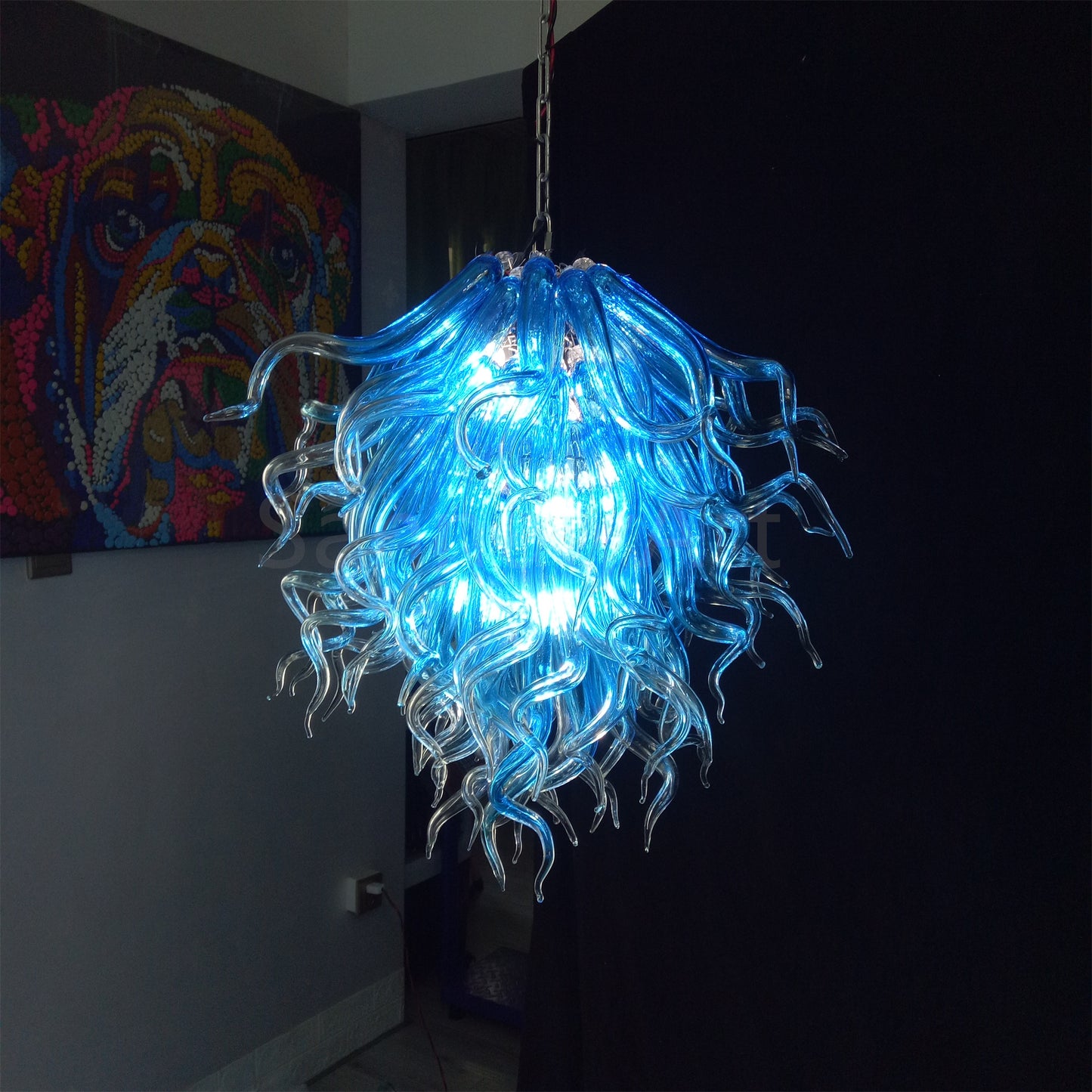 Blue mouth blown glass DIY hand made chandelier home decoration