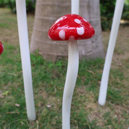 Hand made blown glass red mushroom sculpture outdoor decoration like Chihuly garden glass design