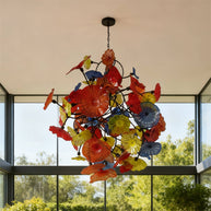 Colorful lotus shape hand made glass leaves chandelier ligthing hotel decoration