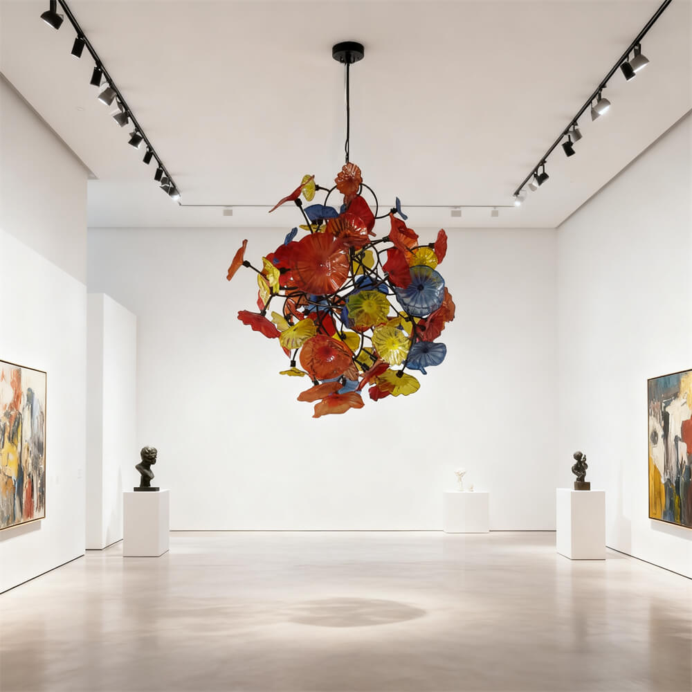 Colorful lotus shape hand made glass leaves chandelier ligthing hotel decoration