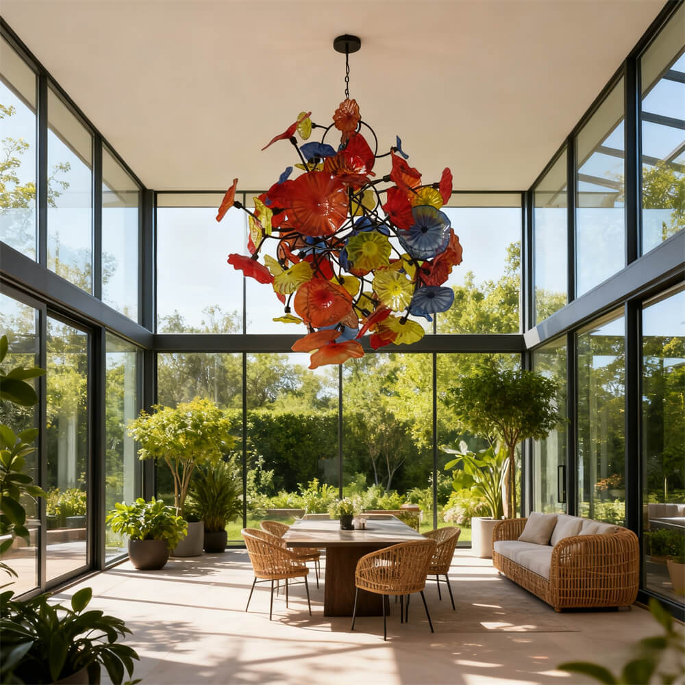 Colorful lotus shape hand made glass leaves chandelier ligthing hotel decoration