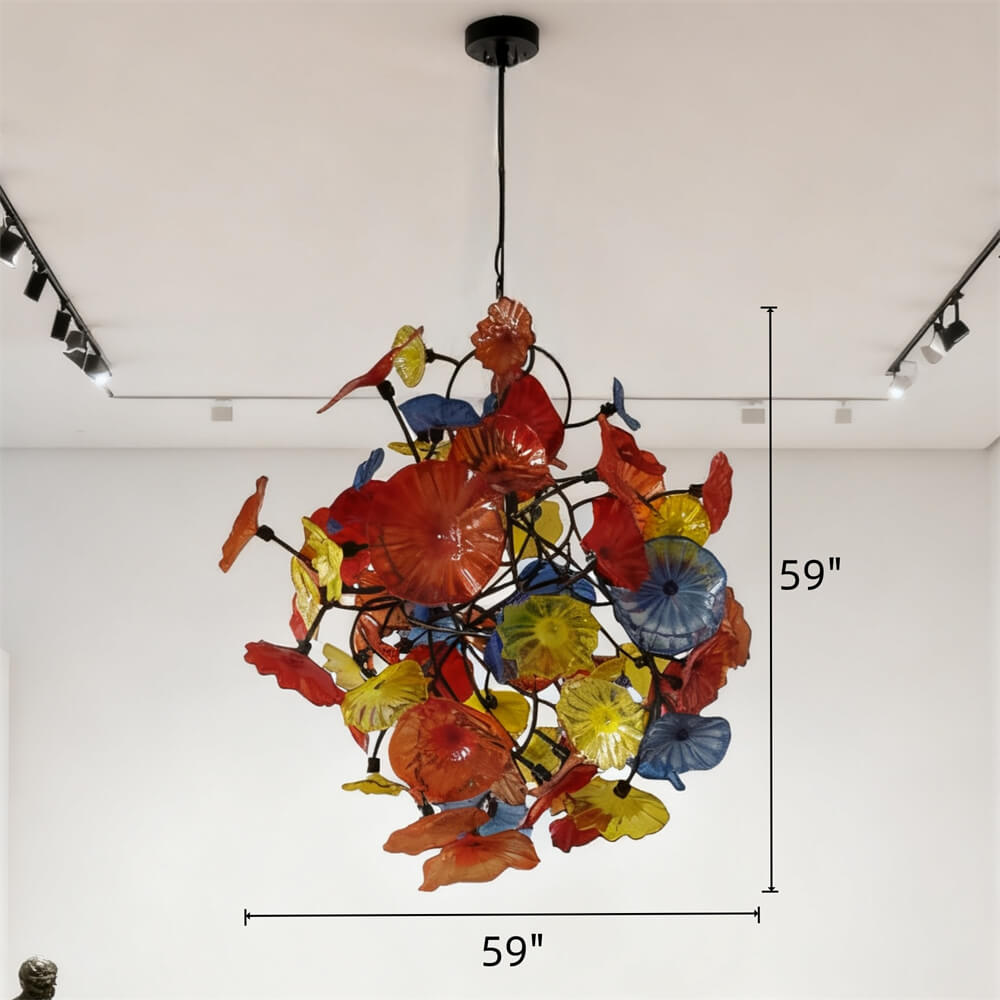 Colorful lotus shape hand made glass leaves chandelier ligthing hotel decoration