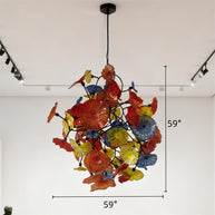 Colorful lotus shape hand made glass leaves chandelier ligthing hotel decoration