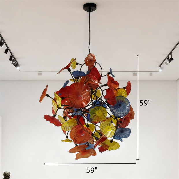 Colorful lotus shape hand made glass leaves chandelier ligthing hotel decoration