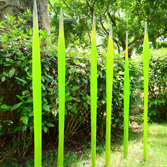 Bright green hand made blown glass sticks decoration similar chihuly garden glass decoration