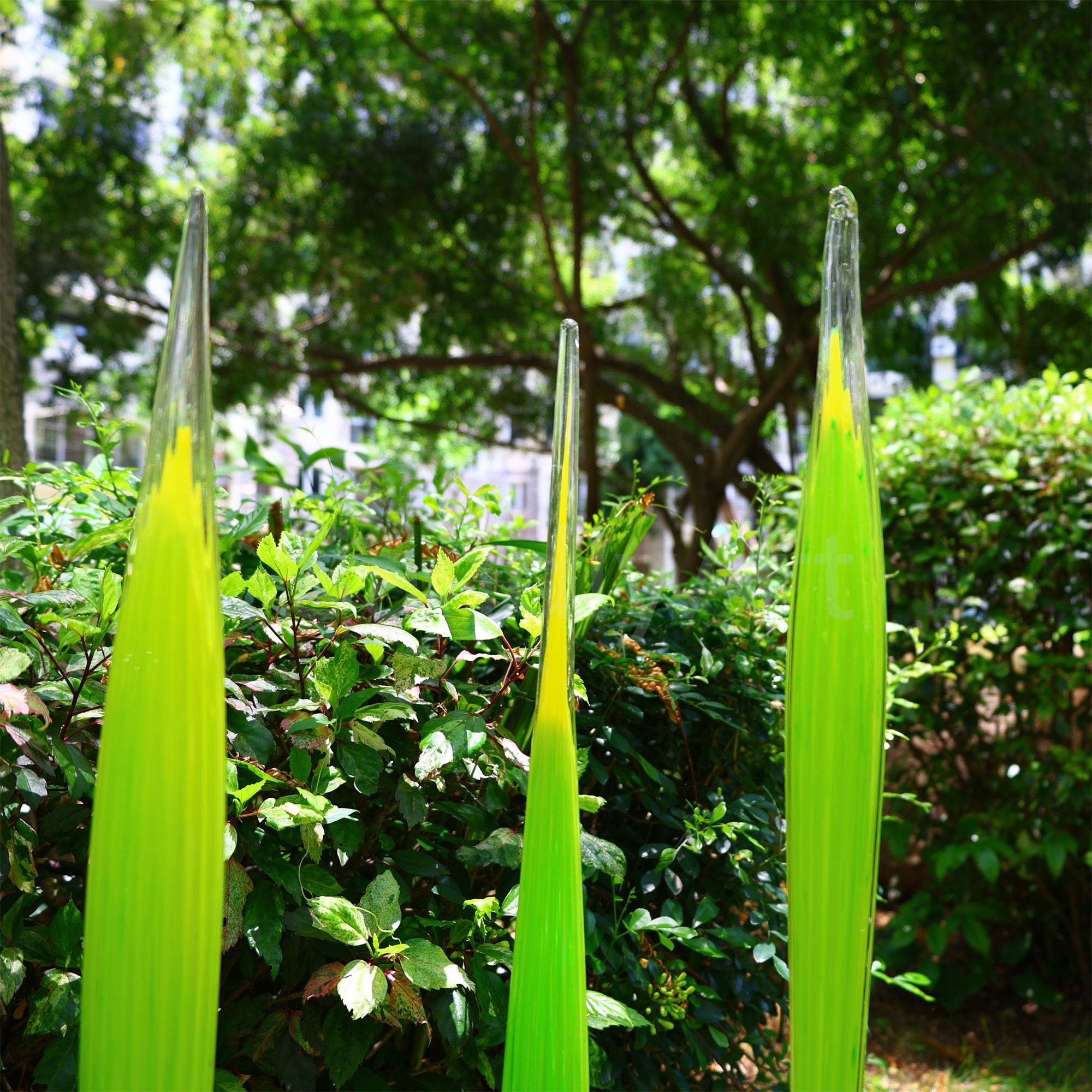 Bright green hand made blown glass sticks decoration similar chihuly garden glass decoration