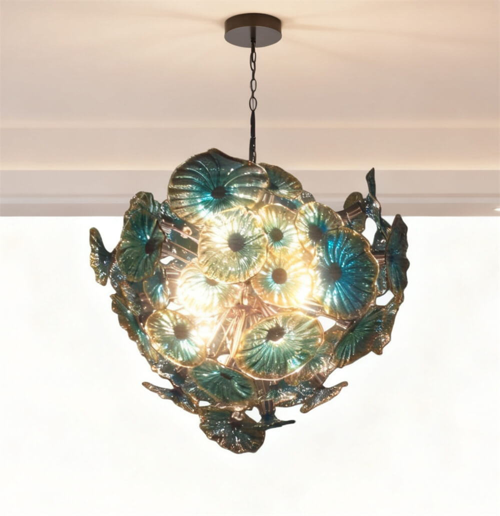 Blue blown glass flower ligthing modern design art