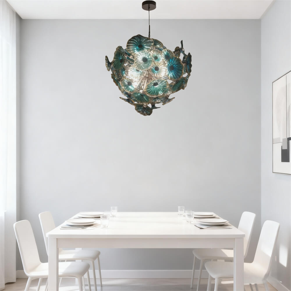 Blue blown glass flower ligthing modern design art