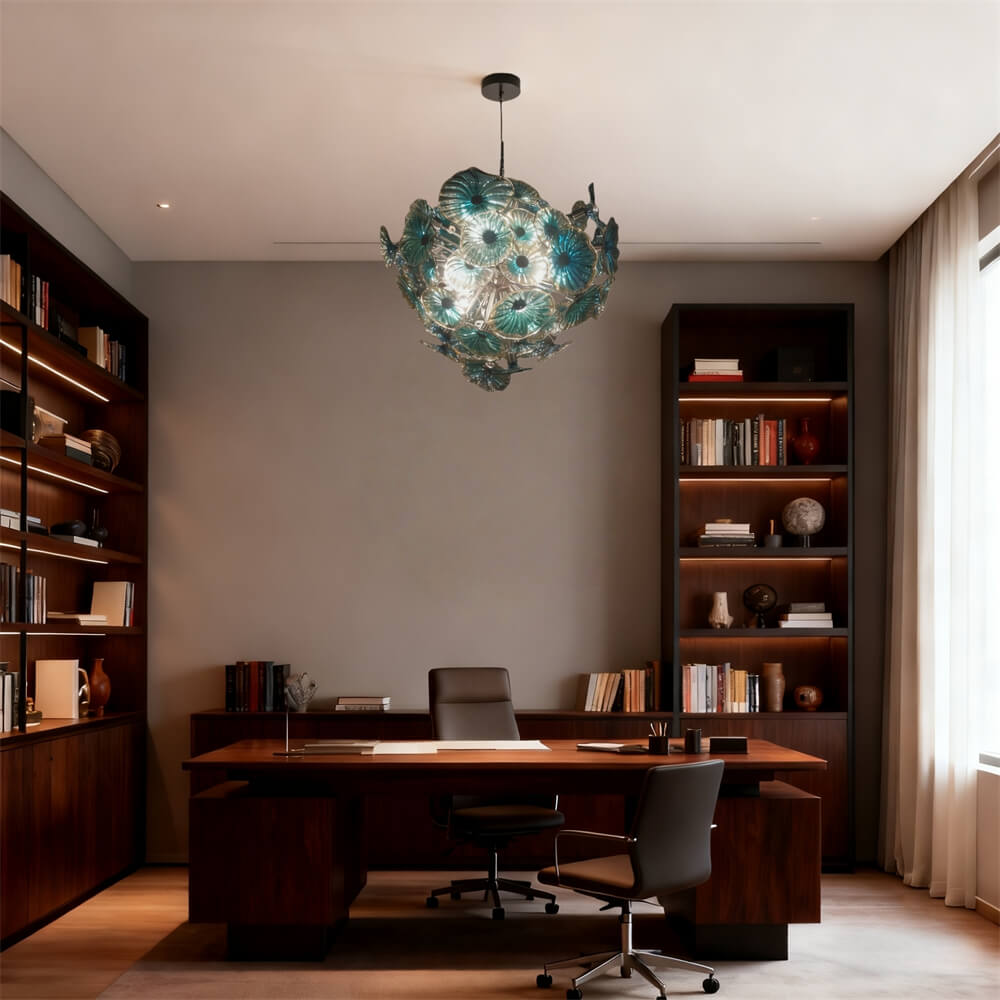 Blue blown glass flower ligthing modern design art