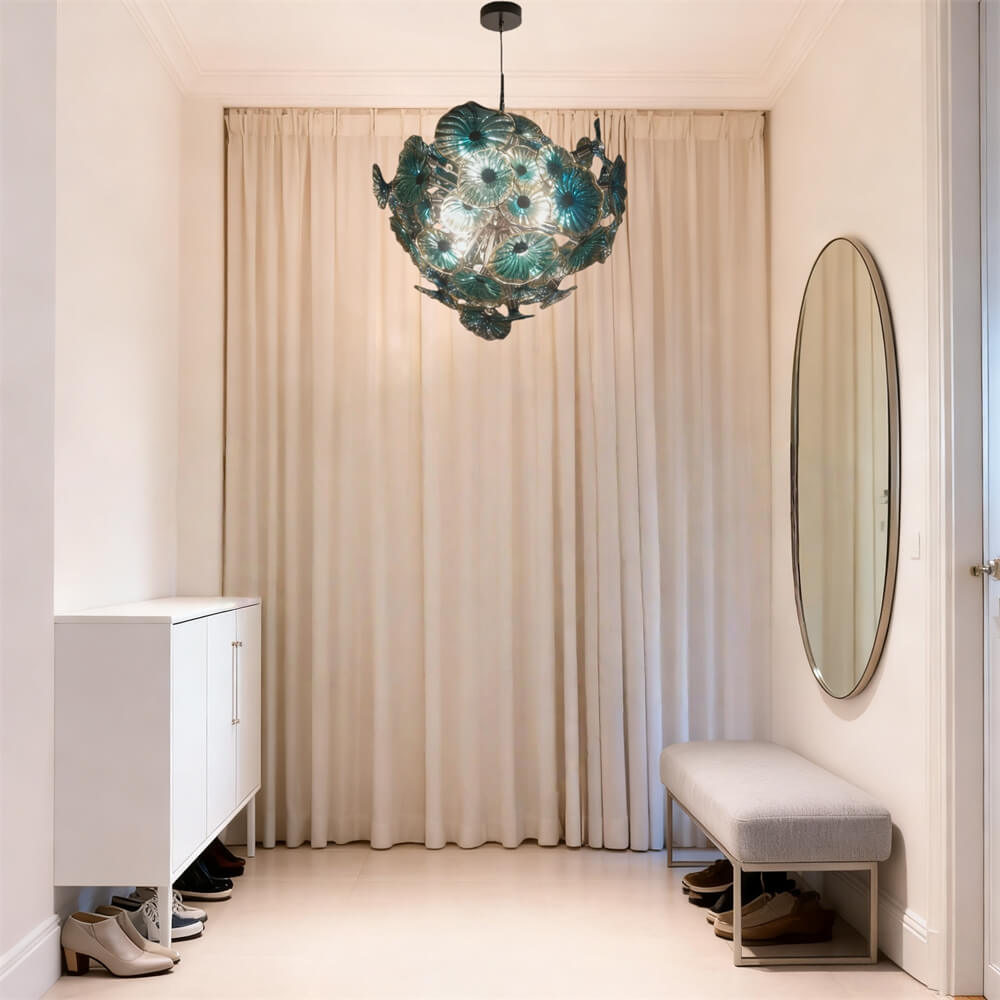 Blue blown glass flower ligthing modern design art