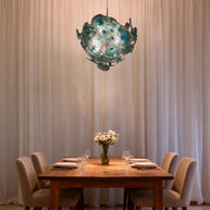 Blue blown glass flower ligthing modern design art