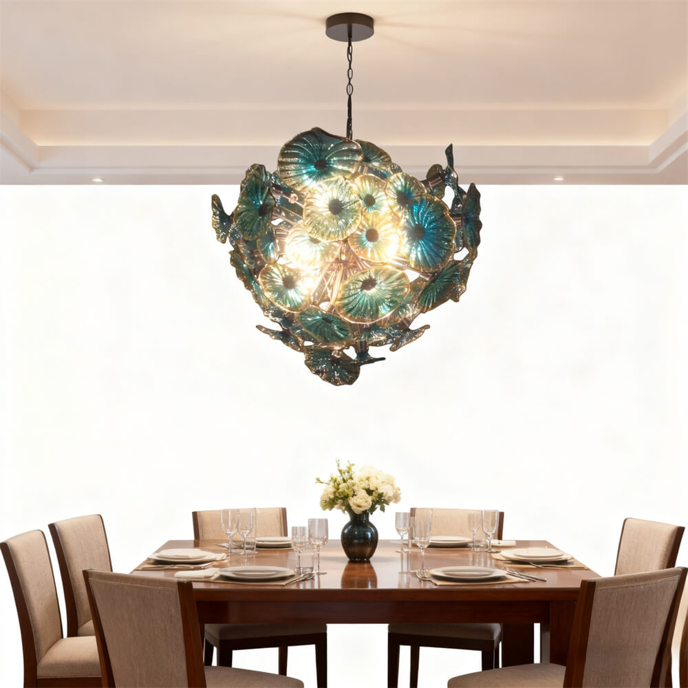 Blue blown glass flower ligthing modern design art