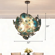 Blue blown glass flower ligthing modern design art