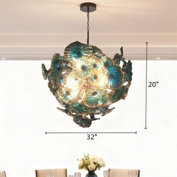 Blue blown glass flower ligthing modern design art