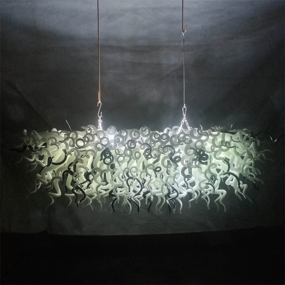 200cm long dining room blown glass chandelier white and silver mixed modern design