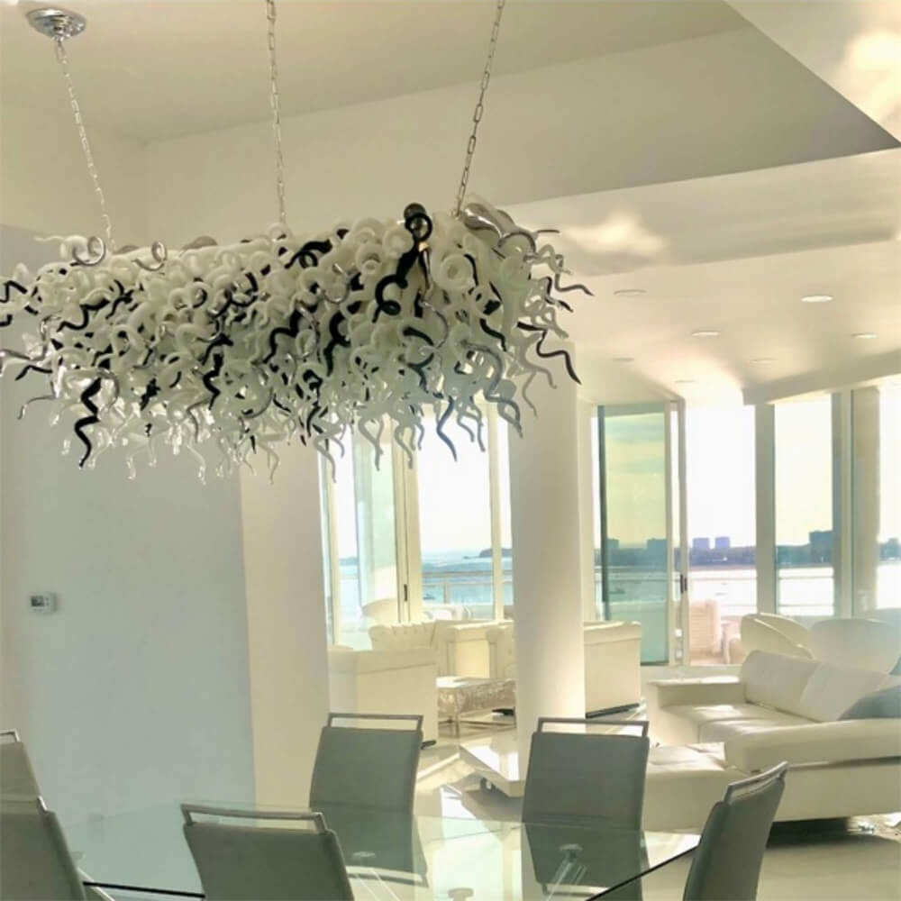 200cm long dining room blown glass chandelier white and silver mixed modern design