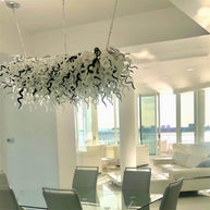 200cm long dining room blown glass chandelier white and silver mixed modern design