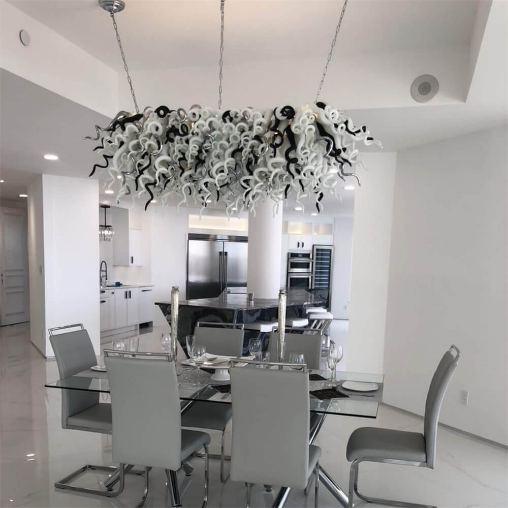 200cm long dining room blown glass chandelier white and silver mixed modern design