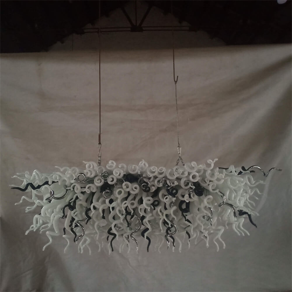 200cm long dining room blown glass chandelier white and silver mixed modern design