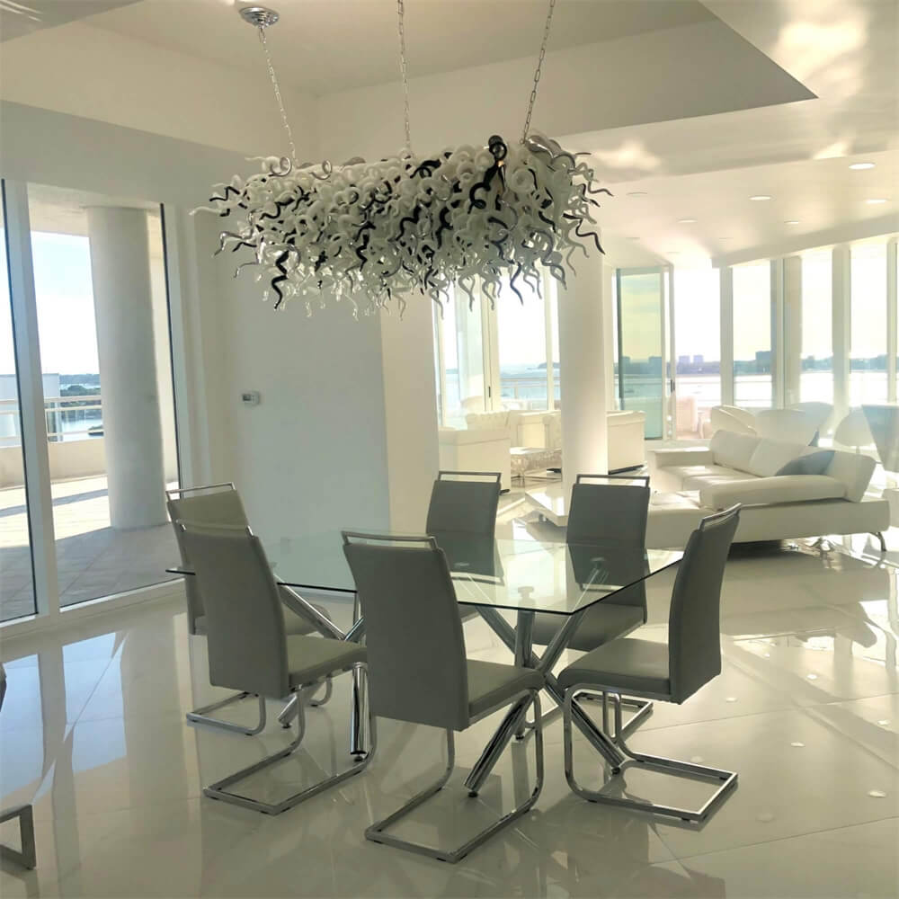 200cm long dining room blown glass chandelier white and silver mixed modern design