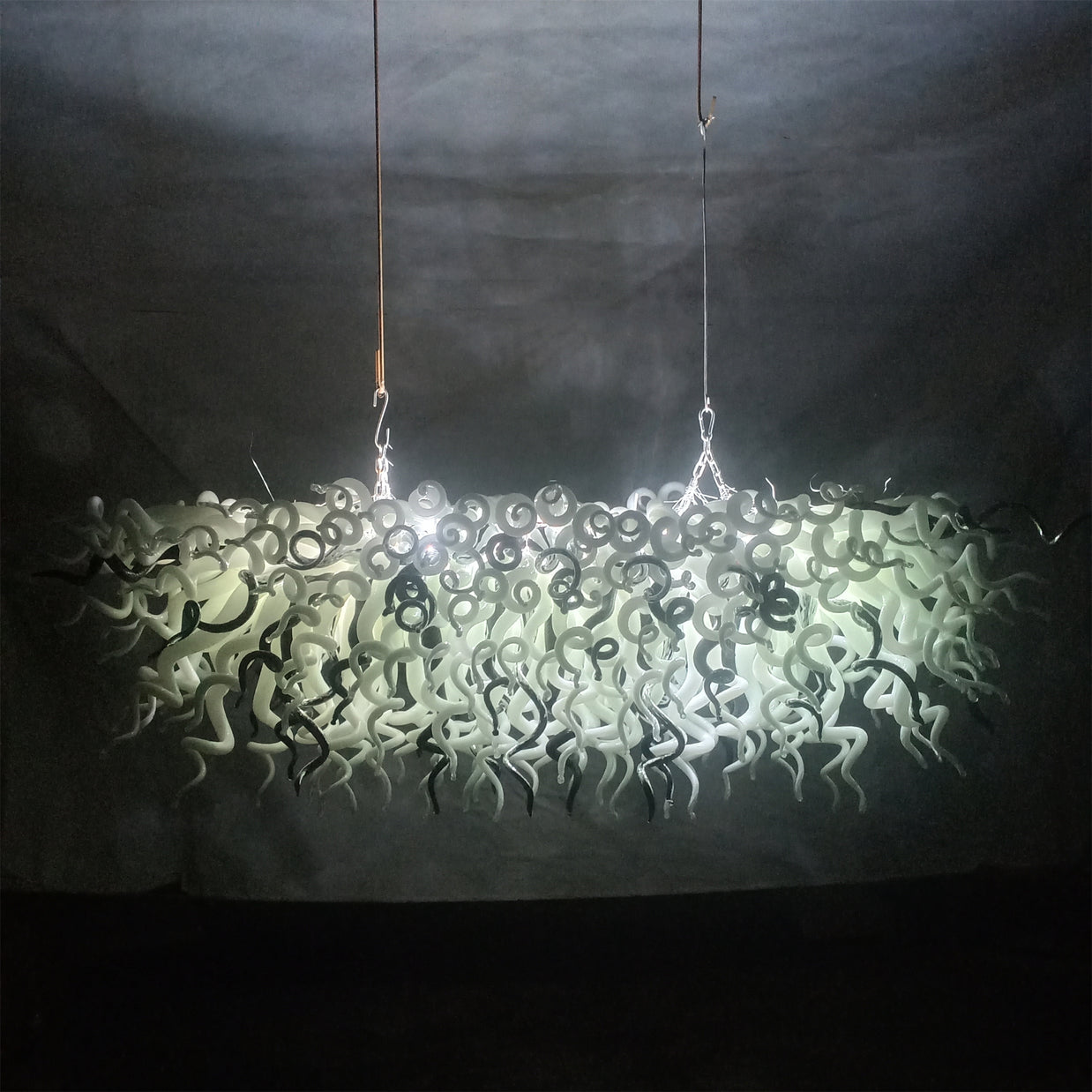 200cm long dining room blown glass chandelier white and silver mixed modern design