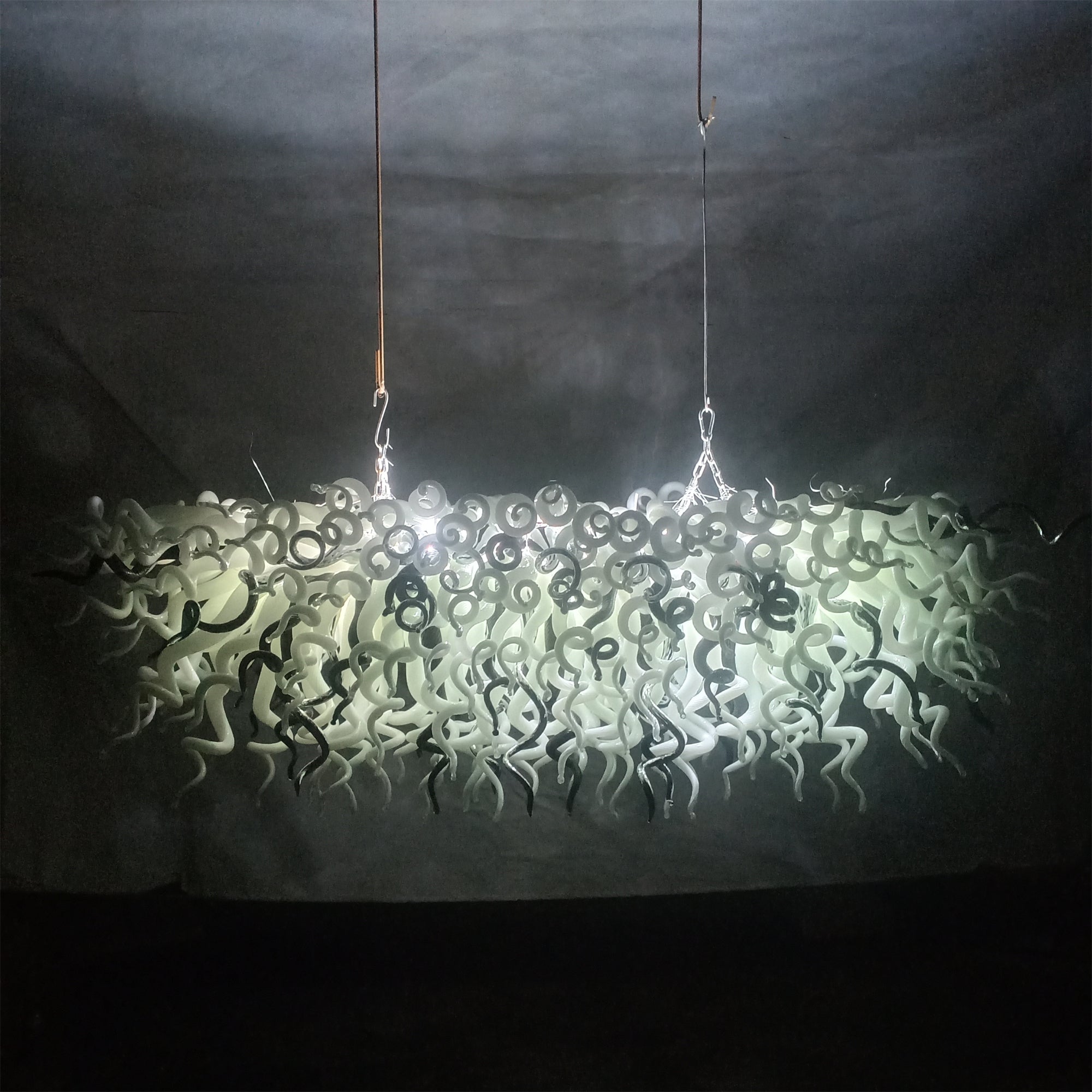 200cm long dining room blown glass chandelier white and silver mixed modern design