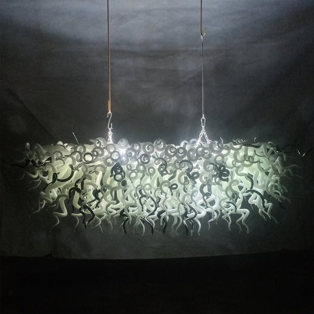 200cm long dining room blown glass chandelier white and silver mixed modern design