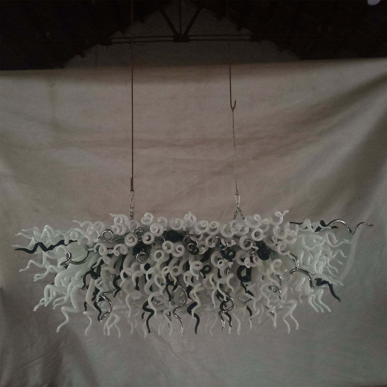 200cm long dining room blown glass chandelier white and silver mixed modern design