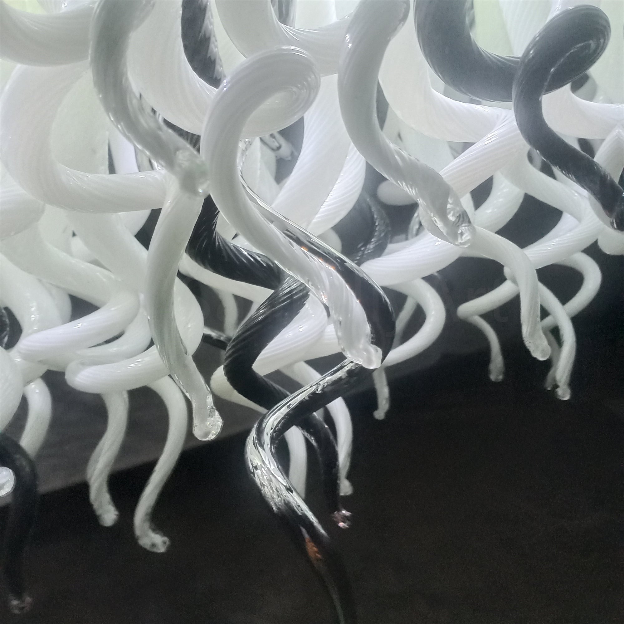 200cm long dining room blown glass chandelier white and silver mixed modern design