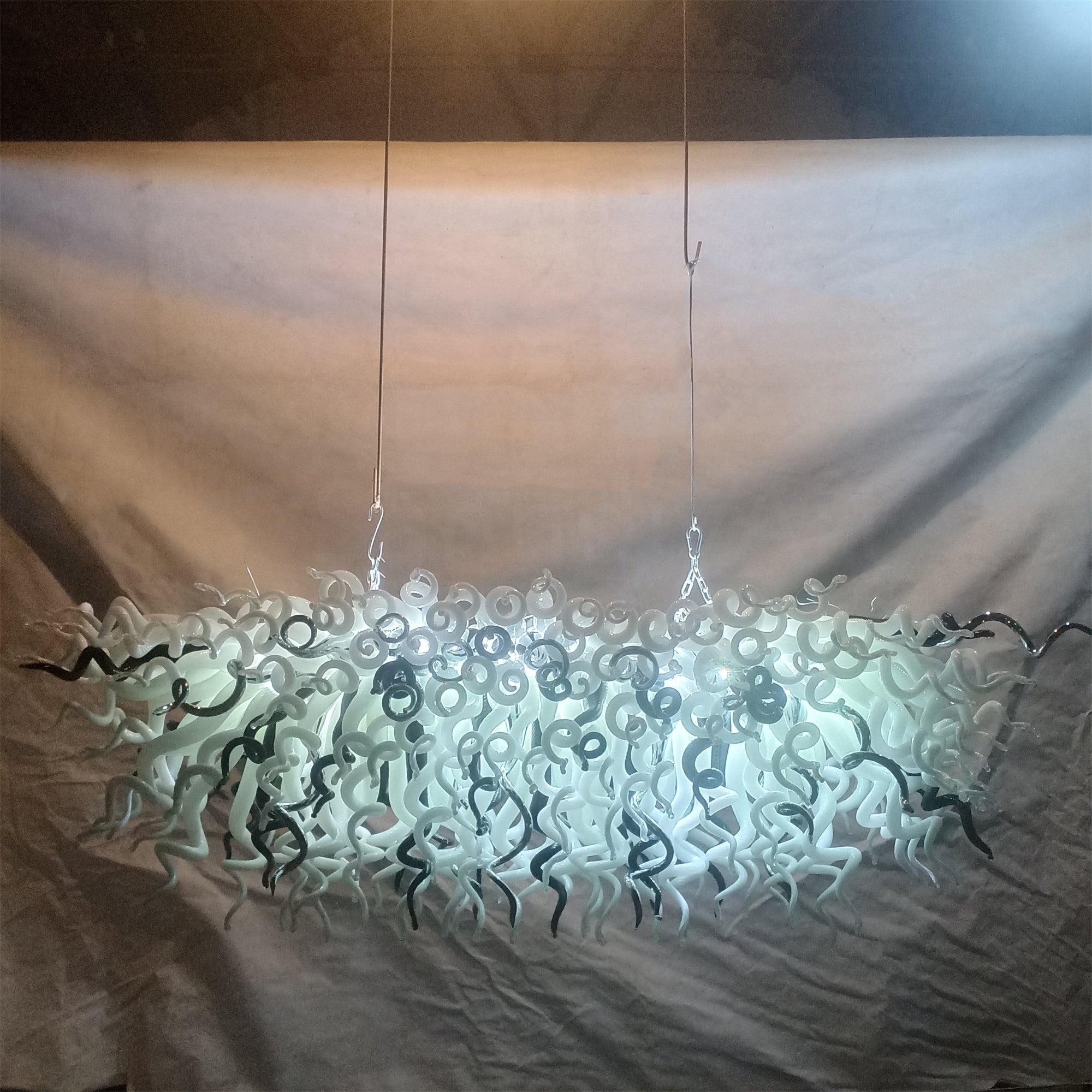 200cm long dining room blown glass chandelier white and silver mixed modern design