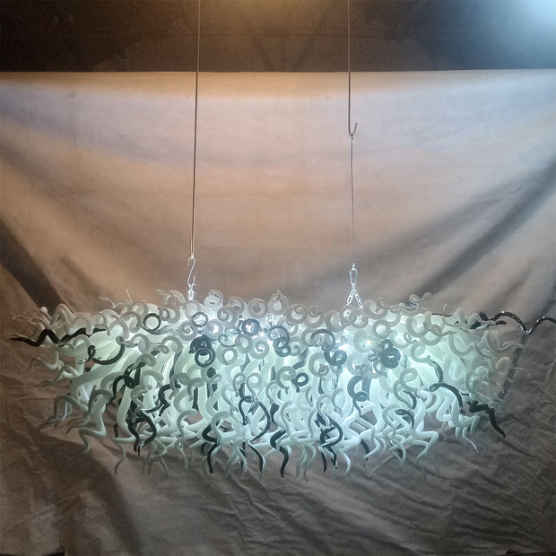 200cm long dining room blown glass chandelier white and silver mixed modern design