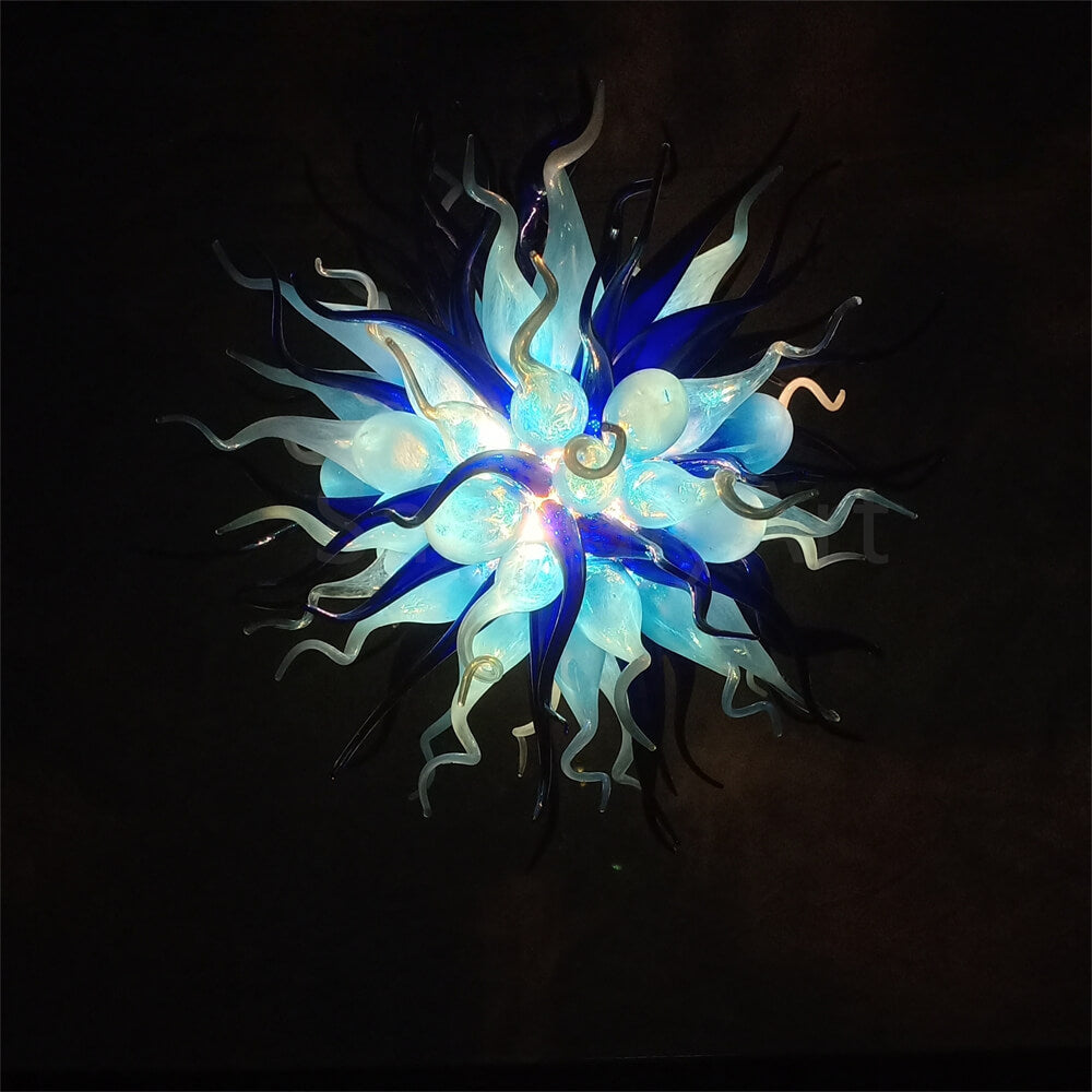 Custom color blue hand blown glass chandelier for sale