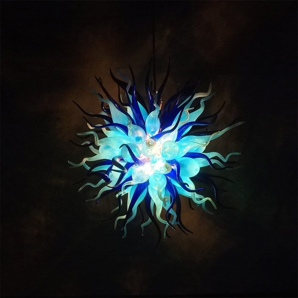 Custom color blue hand blown glass chandelier for sale