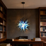 Custom color blue hand blown glass chandelier for sale