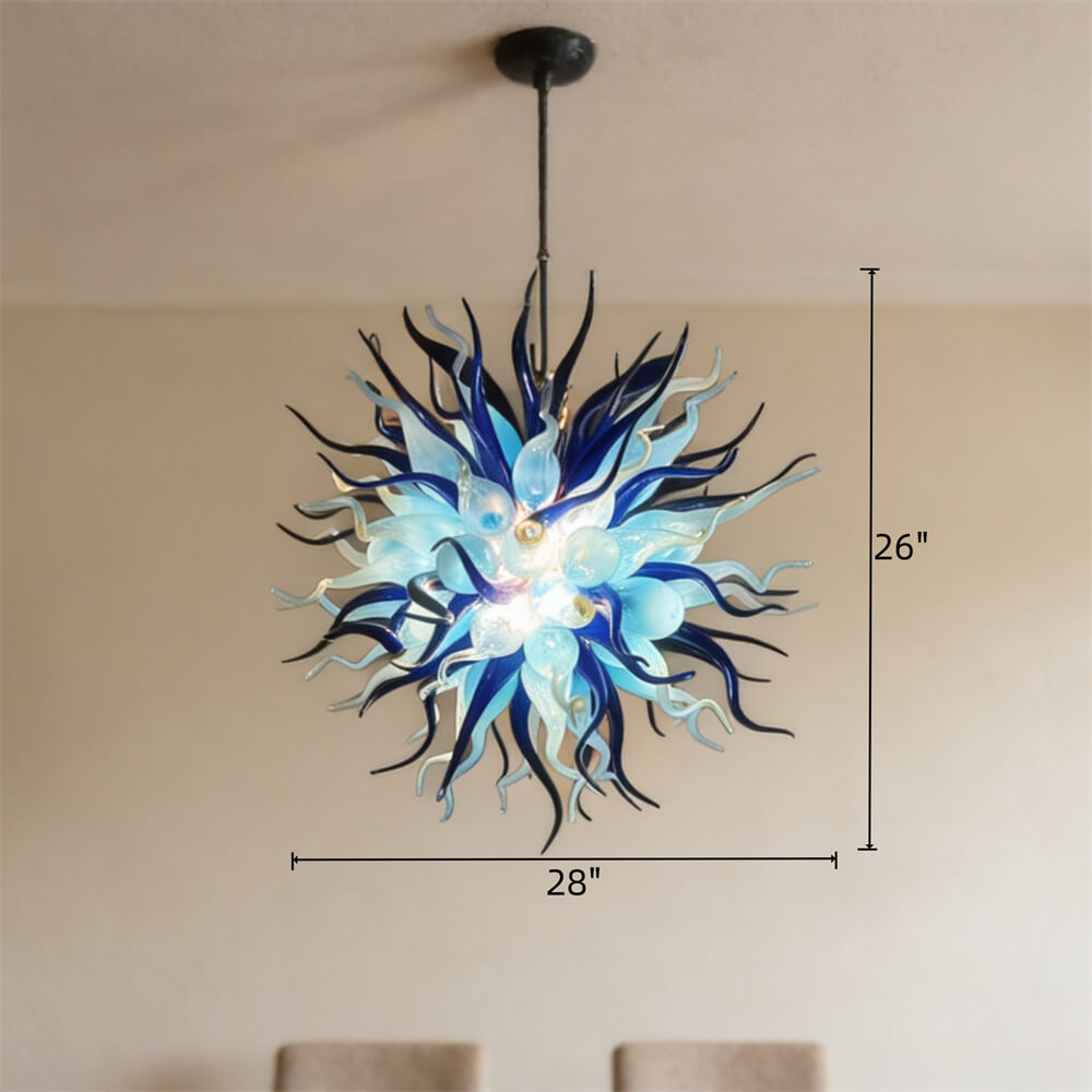 Custom color blue hand blown glass chandelier for sale