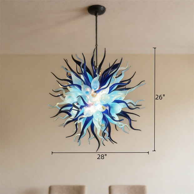 Custom color blue hand blown glass chandelier for sale
