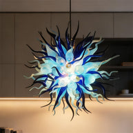 Custom color blue hand blown glass chandelier for sale