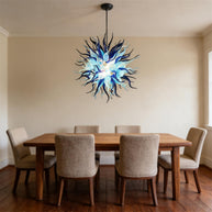 Custom color blue hand blown glass chandelier for sale