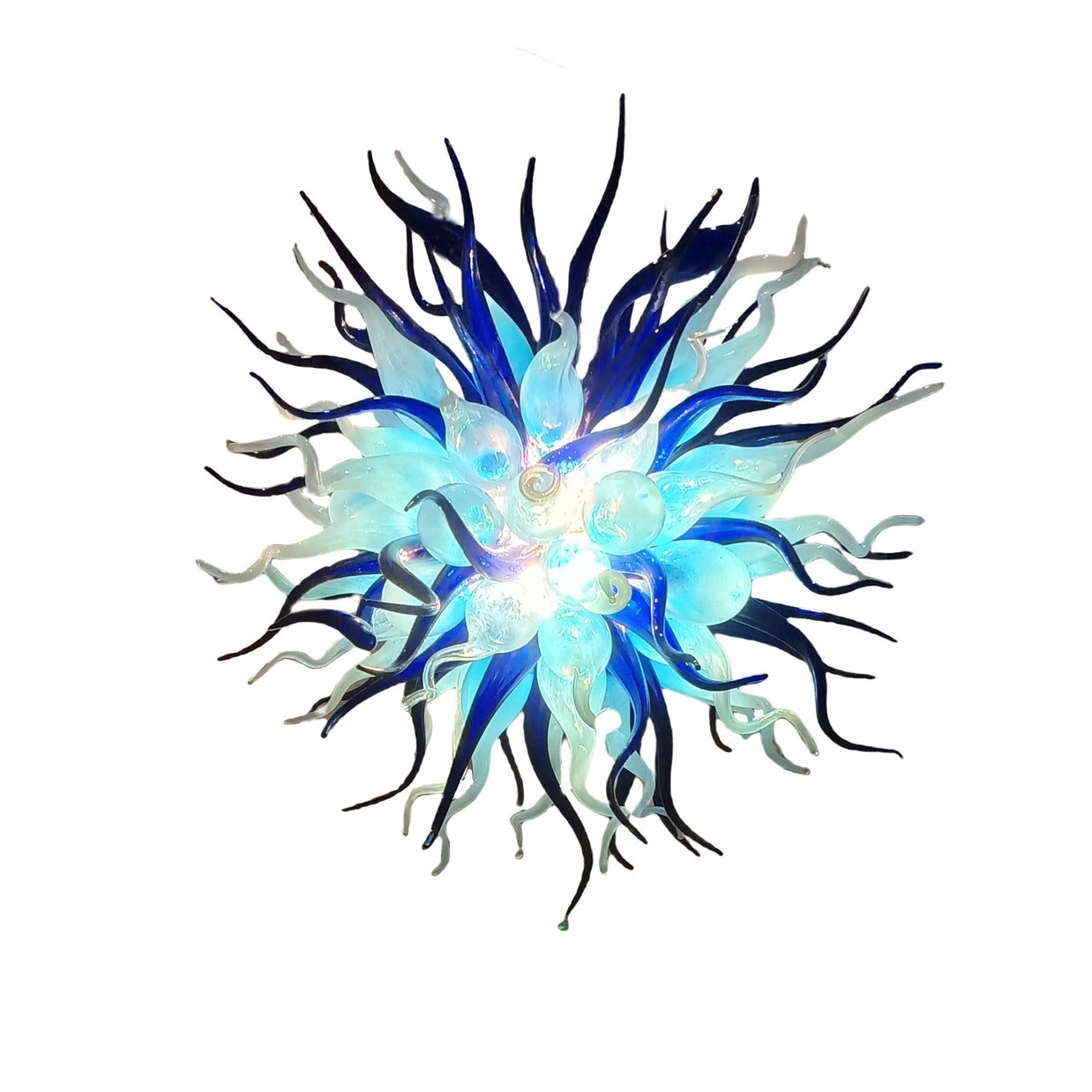 Custom color blue hand blown glass chandelier for sale
