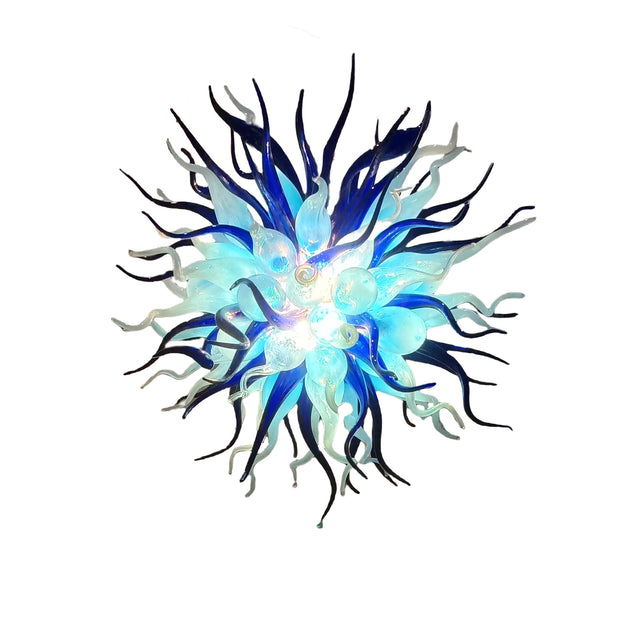 Custom color blue hand blown glass chandelier for sale