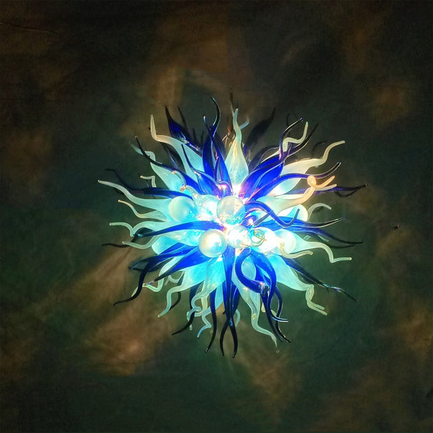 Custom color blue hand blown glass chandelier for sale